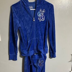 Justice Royal Blue Velour Tracksuit with Peace Signs, Size 12